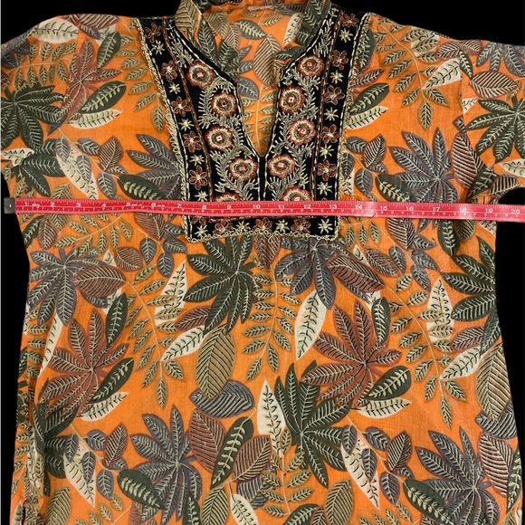 Anthropologie embellished botanical print 3/4 sleeve tunic top blouse fall S - Picture 3 of 6